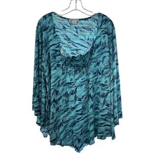 Carolyn Strauss Collection Teal Abstract Print Smocked Tunic Top 1X MP50511TW